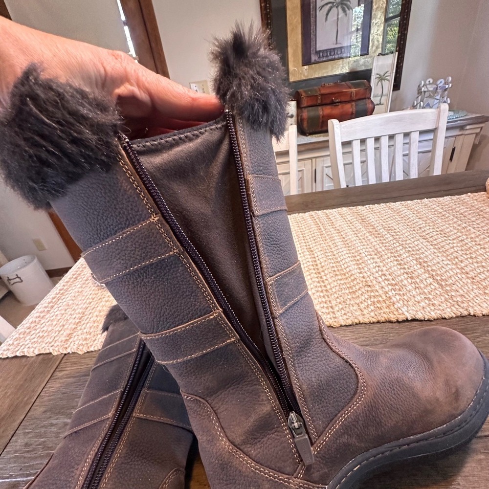 LL Bean Nordic Tek  Waterproof‎ Brown Leather Faux Fur Winter Boots Womens  6.5M - Picture 12 of 16
